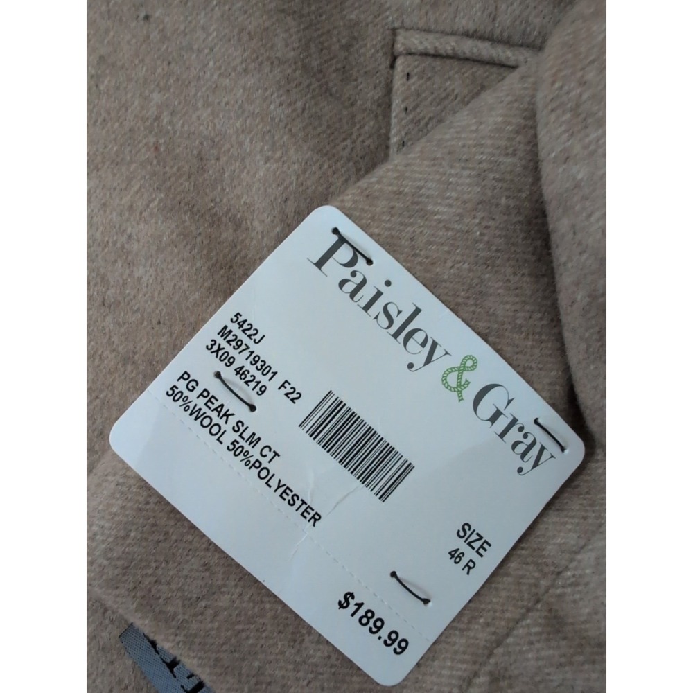 Paisley‎ & Gray Mens Peak Slim Fit Asian Bird Lined Blazer Size 46R Beige NWT - Picture 11 of 12